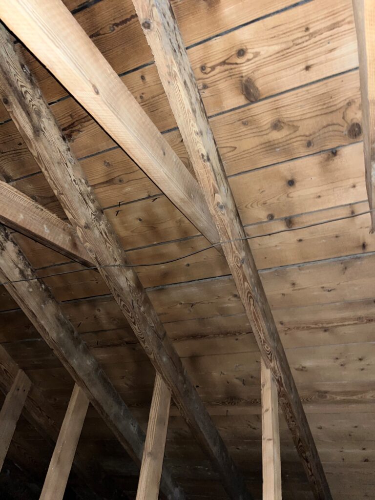 Soda blasting treatment for the fire damaged properties loft areas in Kilmarnock to restore all the woodwork and brick gables.